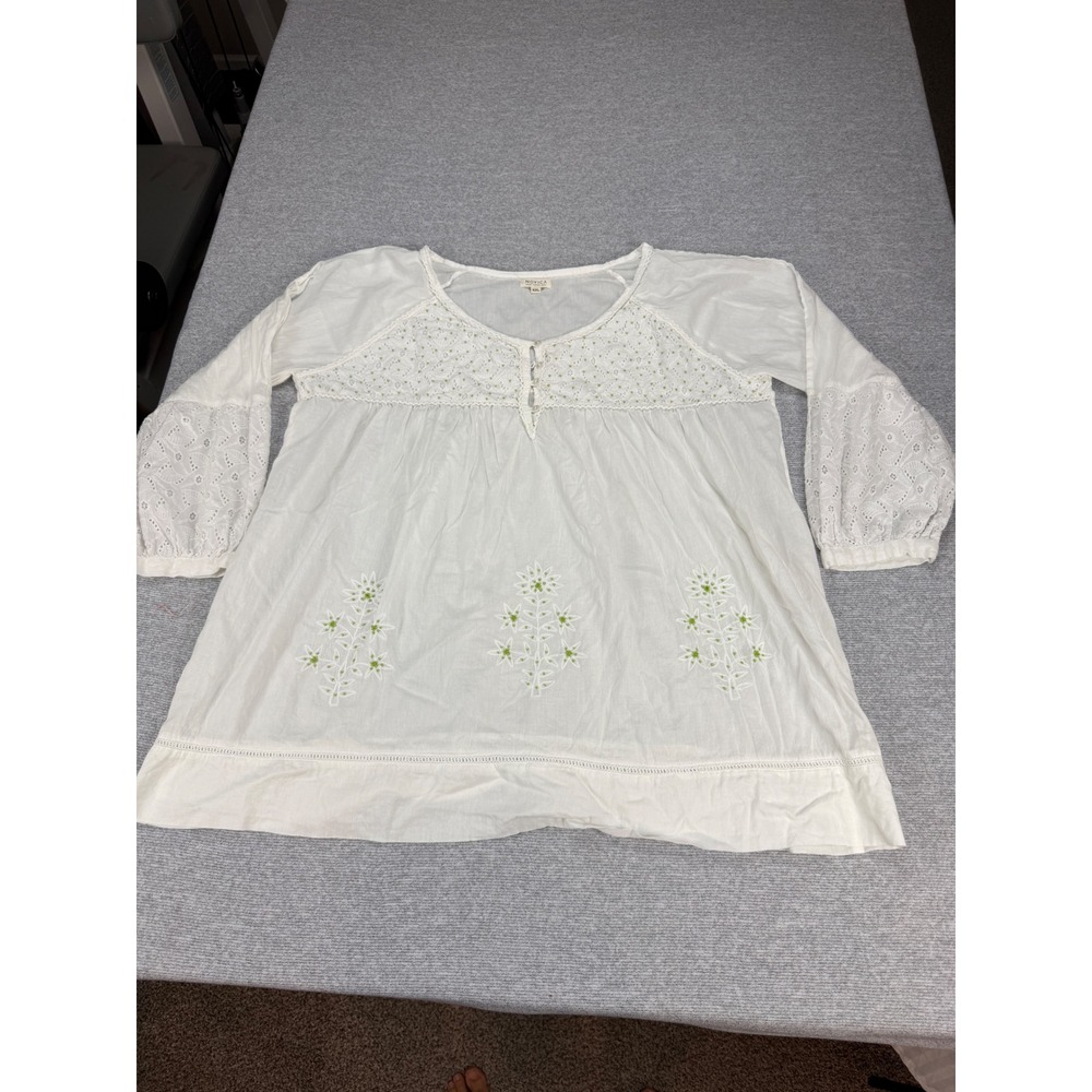 Novica Womens White Cotton Eyelet Lace Floral Embroidered Peasant Blouse XXL